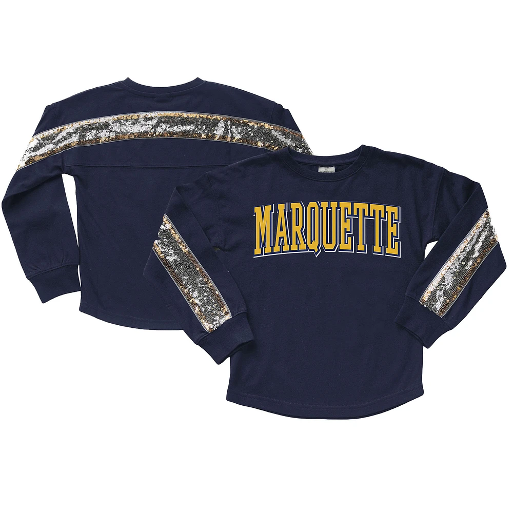 Girls Youth Gameday Couture Navy Marquette Golden Eagles Guess Who's Back Long Sleeve T-Shirt