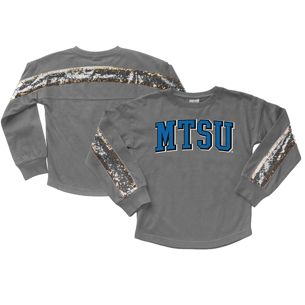Girls Youth Gameday Couture Gray MTSU Blue Raiders Guess Who's Back Long Sleeve T-Shirt