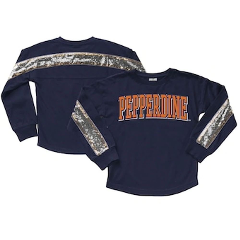 Girls Youth Gameday Couture Navy Pepperdine Waves Guess Who's Back Long Sleeve T-Shirt