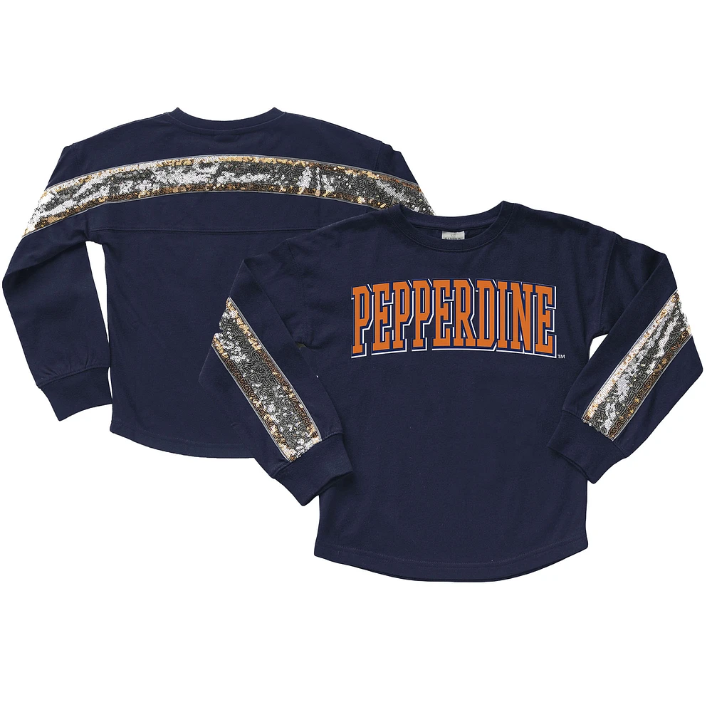 Girls Youth Gameday Couture Navy Pepperdine Waves Guess Who's Back Long Sleeve T-Shirt