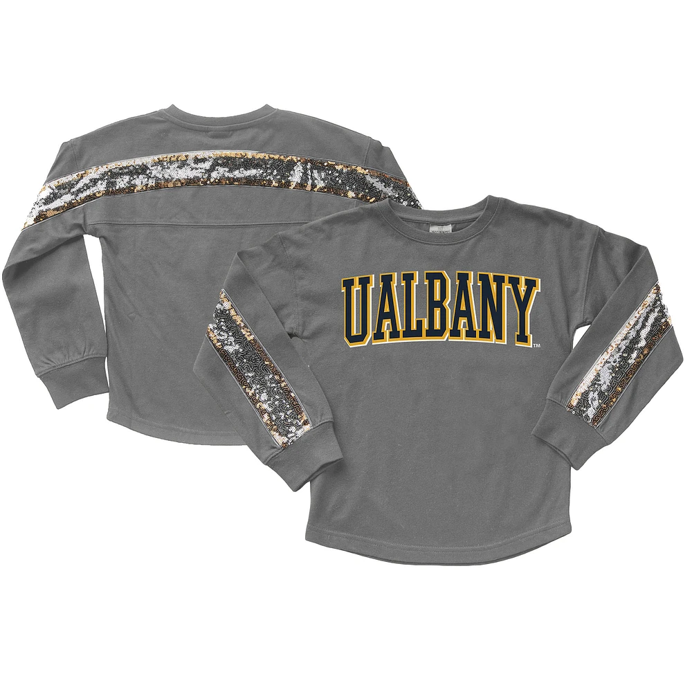 Girls Youth Gameday Couture Gray UAlbany Great Danes Guess Who's Back Long Sleeve T-Shirt