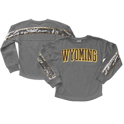 Girls Youth Gameday Couture Gray Wyoming Cowboys Guess Who's Back Long Sleeve T-Shirt