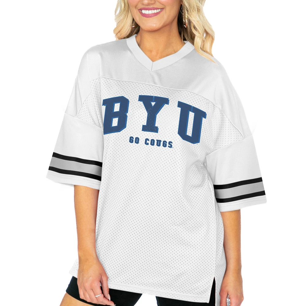 Women's Gameday Couture White BYU Cougars Option Play Oversized Mesh Fashion Jersey