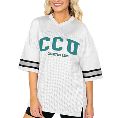 Women's Gameday Couture White Coastal Carolina Chanticleers Option Play Oversized Mesh Fashion Jersey
