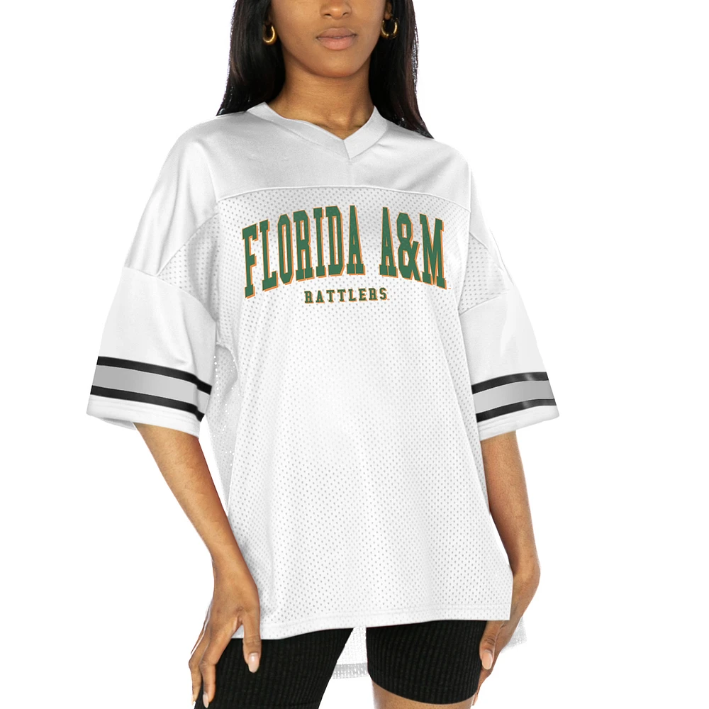 Women's Gameday Couture White Florida A&M Rattlers Option Play Oversized Mesh Fashion Jersey