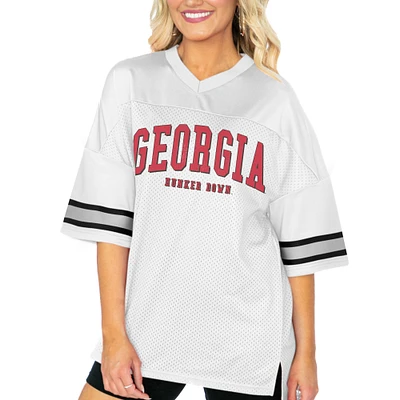 Women's Gameday Couture White Georgia Bulldogs Option Play Oversized Mesh Fashion Jersey