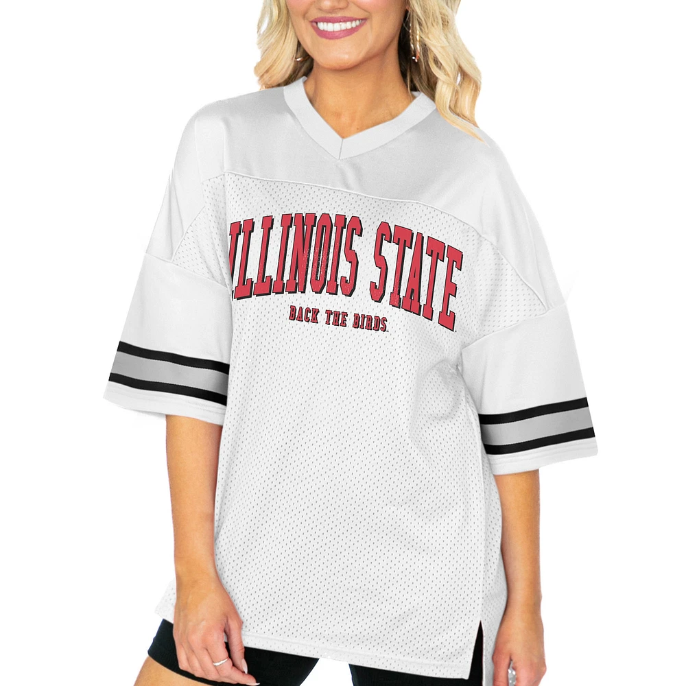 Women's Gameday Couture White Illinois State Redbirds Option Play Oversized Mesh Fashion Jersey