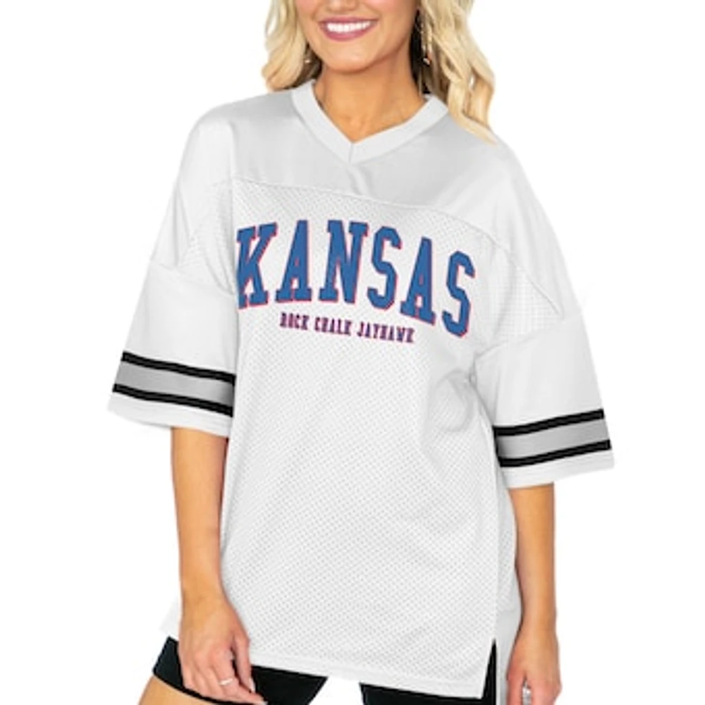 Women's Gameday Couture White Kansas Jayhawks Option Play Oversized Mesh Fashion Jersey