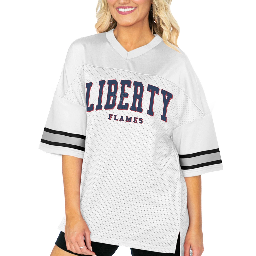 Women's Gameday Couture White Liberty Flames Option Play Oversized Mesh Fashion Jersey
