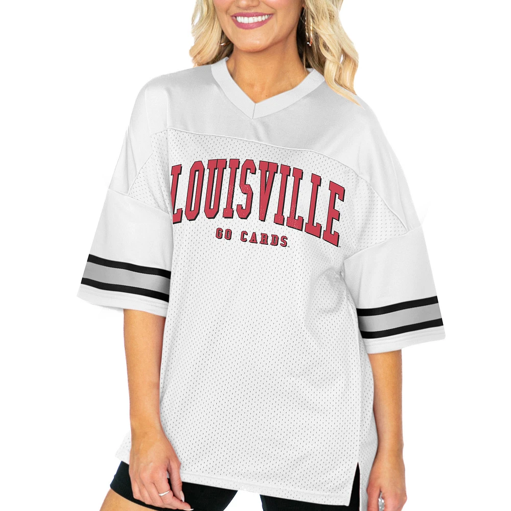 Women's Gameday Couture White Louisville Cardinals Option Play Oversized Mesh Fashion Jersey