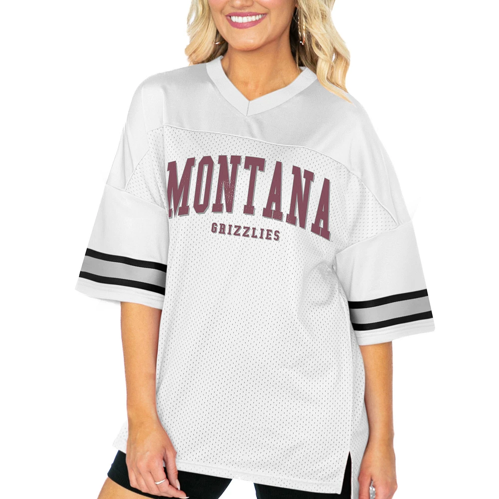 Women's Gameday Couture White Montana Grizzlies Option Play Oversized Mesh Fashion Jersey