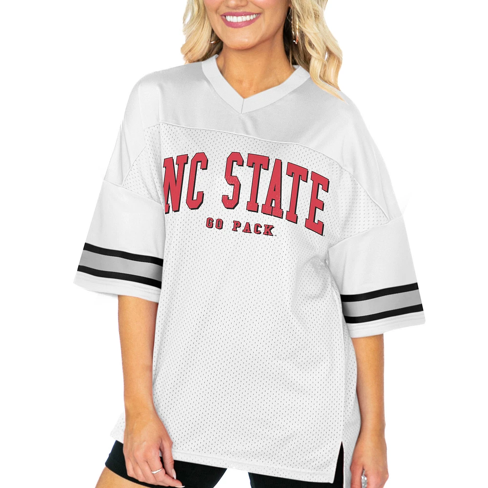 Women's Gameday Couture White NC State Wolfpack Option Play Oversized Mesh Fashion Jersey