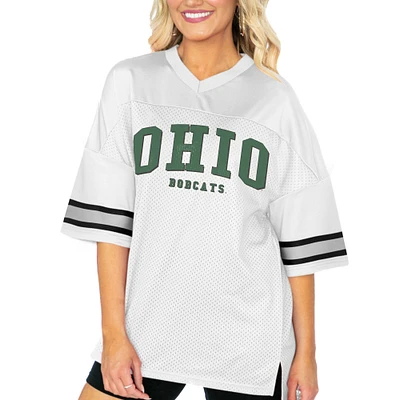 Women's Gameday Couture White Ohio Bobcats Option Play Oversized Mesh Fashion Jersey