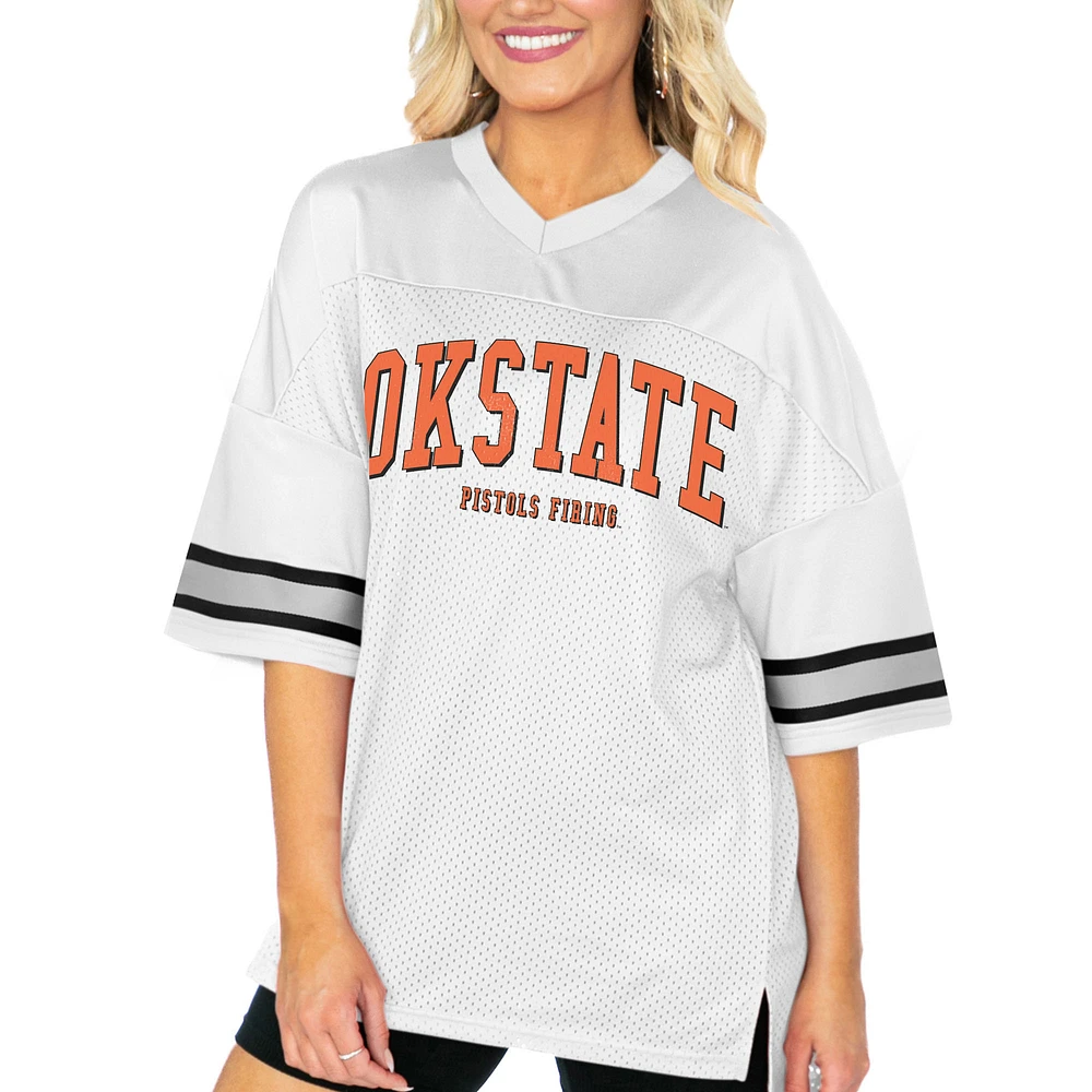 Women's Gameday Couture White Oklahoma State Cowboys Option Play Oversized Mesh Fashion Jersey