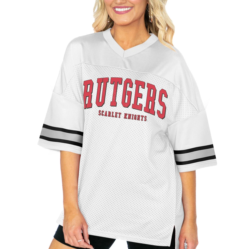 Women's Gameday Couture White Rutgers Scarlet Knights Option Play Oversized Mesh Fashion Jersey