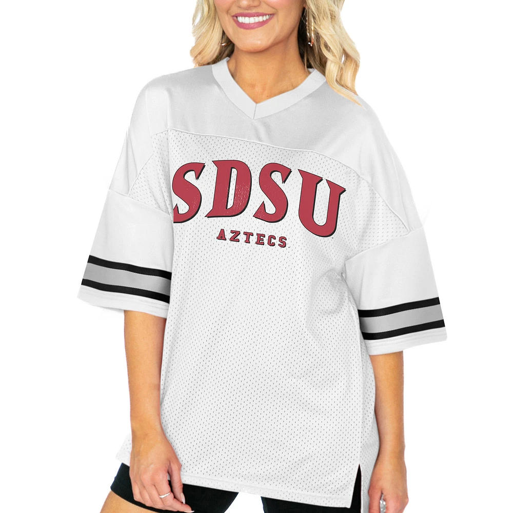 Women's Gameday Couture White San Diego State Aztecs Option Play Oversized Mesh Fashion Jersey