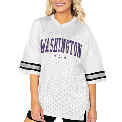 Women's Gameday Couture White Washington Huskies Option Play Oversized Mesh Fashion Jersey