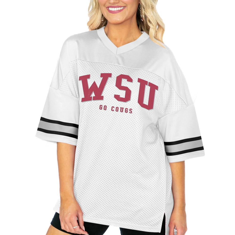 Women's Gameday Couture White Washington State Cougars Option Play Oversized Mesh Fashion Jersey