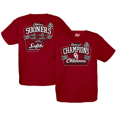 Youth Blue 84 Crimson Oklahoma Sooners 2023 NCAA Softball Women's College World Series Champions Schedule T-Shirt