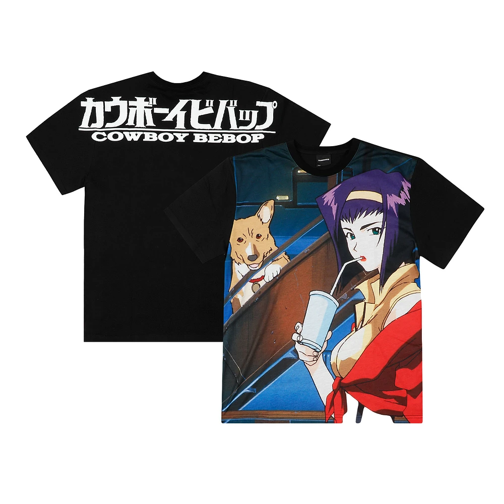 Unisex DUMBGOOD Black Cowboy Bebop Faye & Ein Big Print Graphic T-Shirt