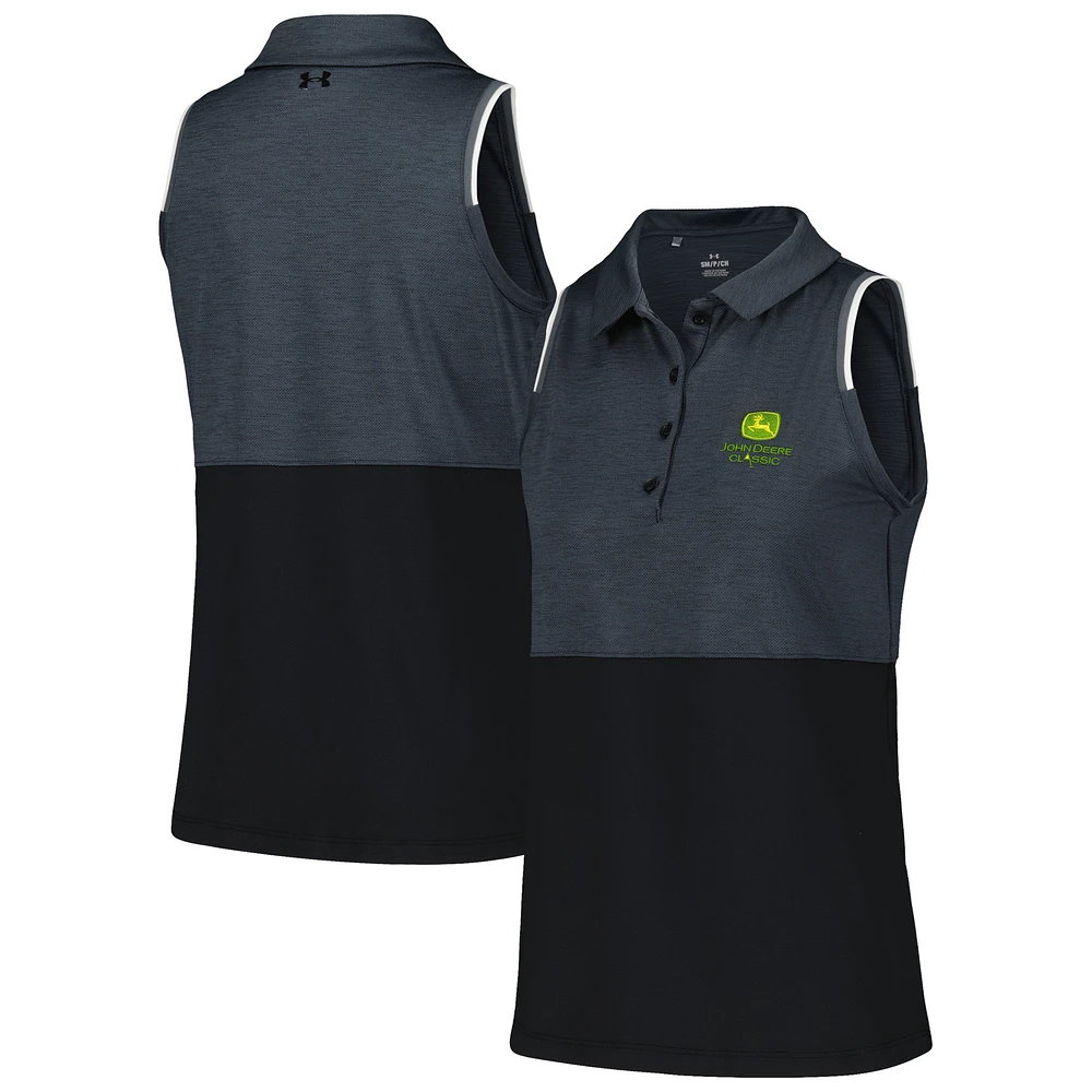 Women's Under Armour Graphite John Deere Classic Playoff Heather Block Sleeveless Polo