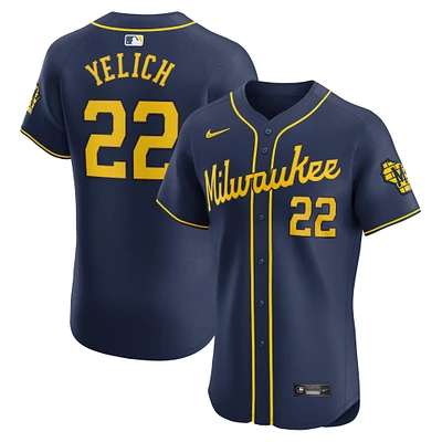 Men's Nike Christian Yelich Navy Milwaukee Brewers Alternate Home Elite Player Jersey