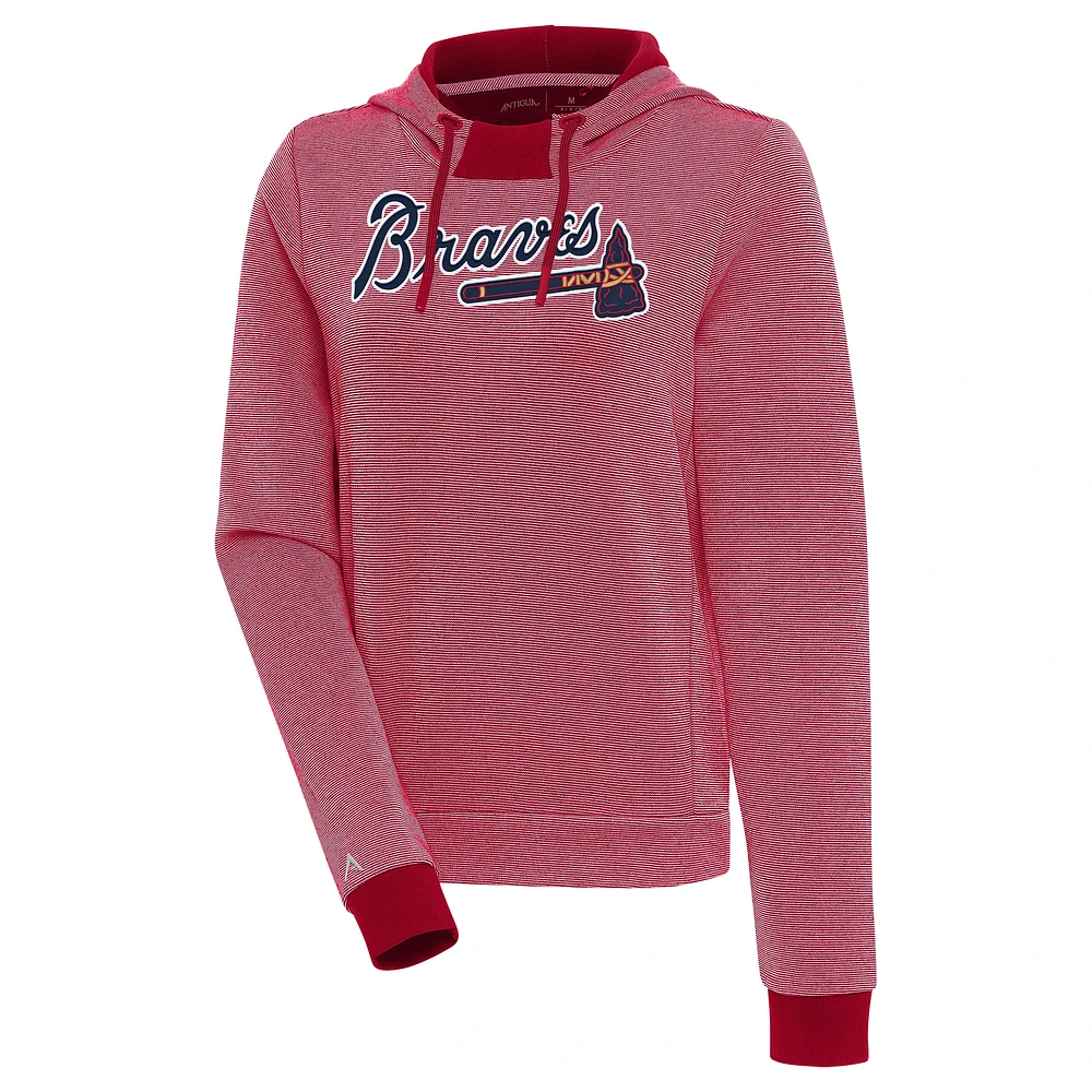 Women's Antigua Red/White Atlanta Braves Axe Bunker Tri-Blend Pullover Hoodie