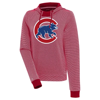 Women's Antigua Red/White Chicago Cubs Axe Bunker Tri-Blend Pullover Hoodie