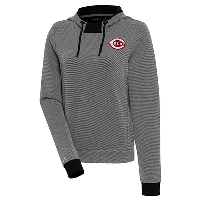 Women's Antigua Black/White Cincinnati Reds Axe Bunker Tri-Blend Pullover Hoodie