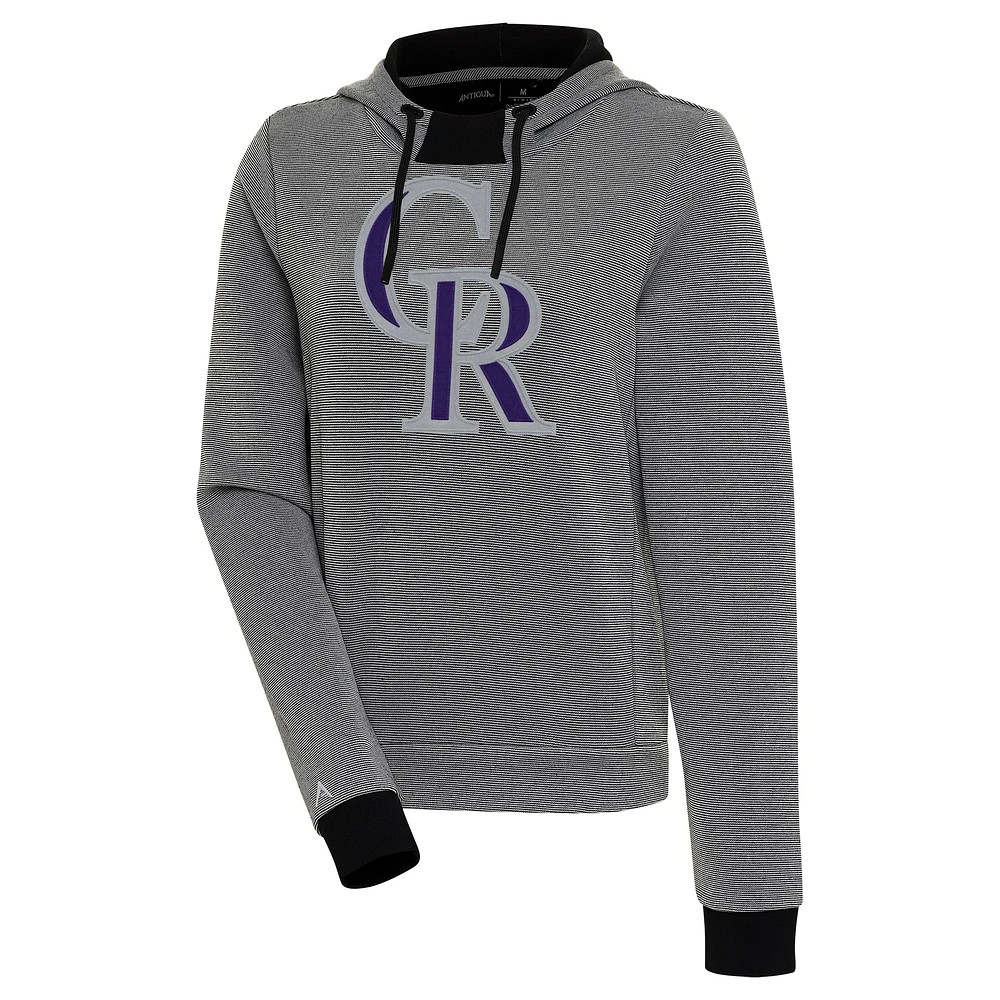 Women's Antigua Black/White Colorado Rockies Axe Bunker Tri-Blend Pullover Hoodie
