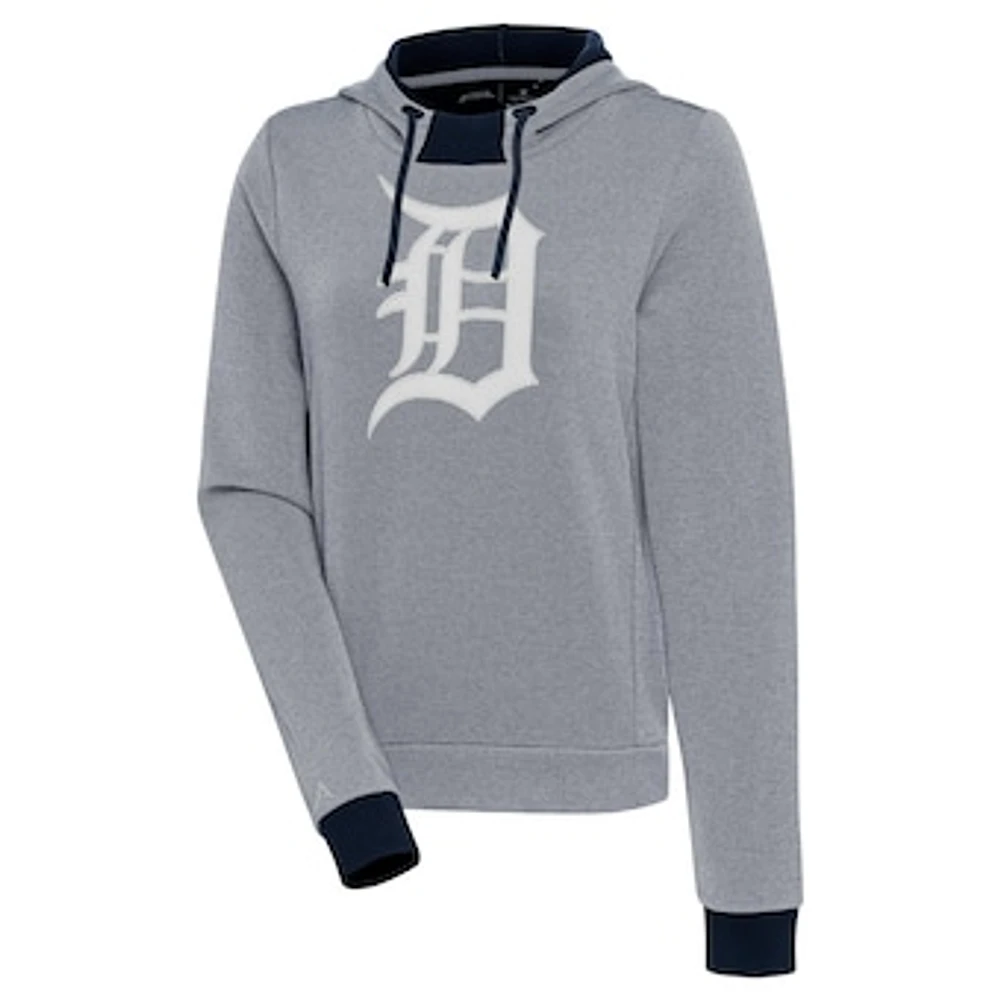 Women's Antigua Navy/White Detroit Tigers Axe Bunker Tri-Blend Pullover Hoodie