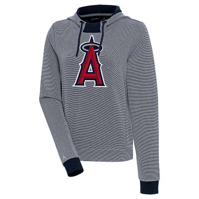 Women's Antigua Navy/White Los Angeles Angels Axe Bunker Tri-Blend Pullover Hoodie