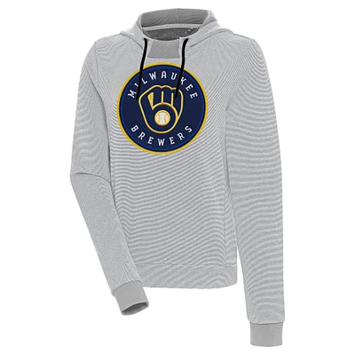 Women's Antigua /White Milwaukee Brewers Axe Bunker Tri-Blend Pullover Hoodie