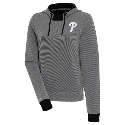 Women's Antigua /White Philadelphia Phillies Axe Bunker Tri-Blend Pullover Hoodie