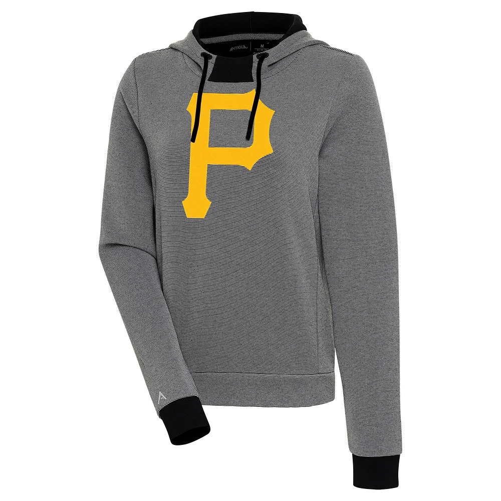 Women's Antigua Black/White Pittsburgh Pirates Axe Bunker Tri-Blend Pullover Hoodie