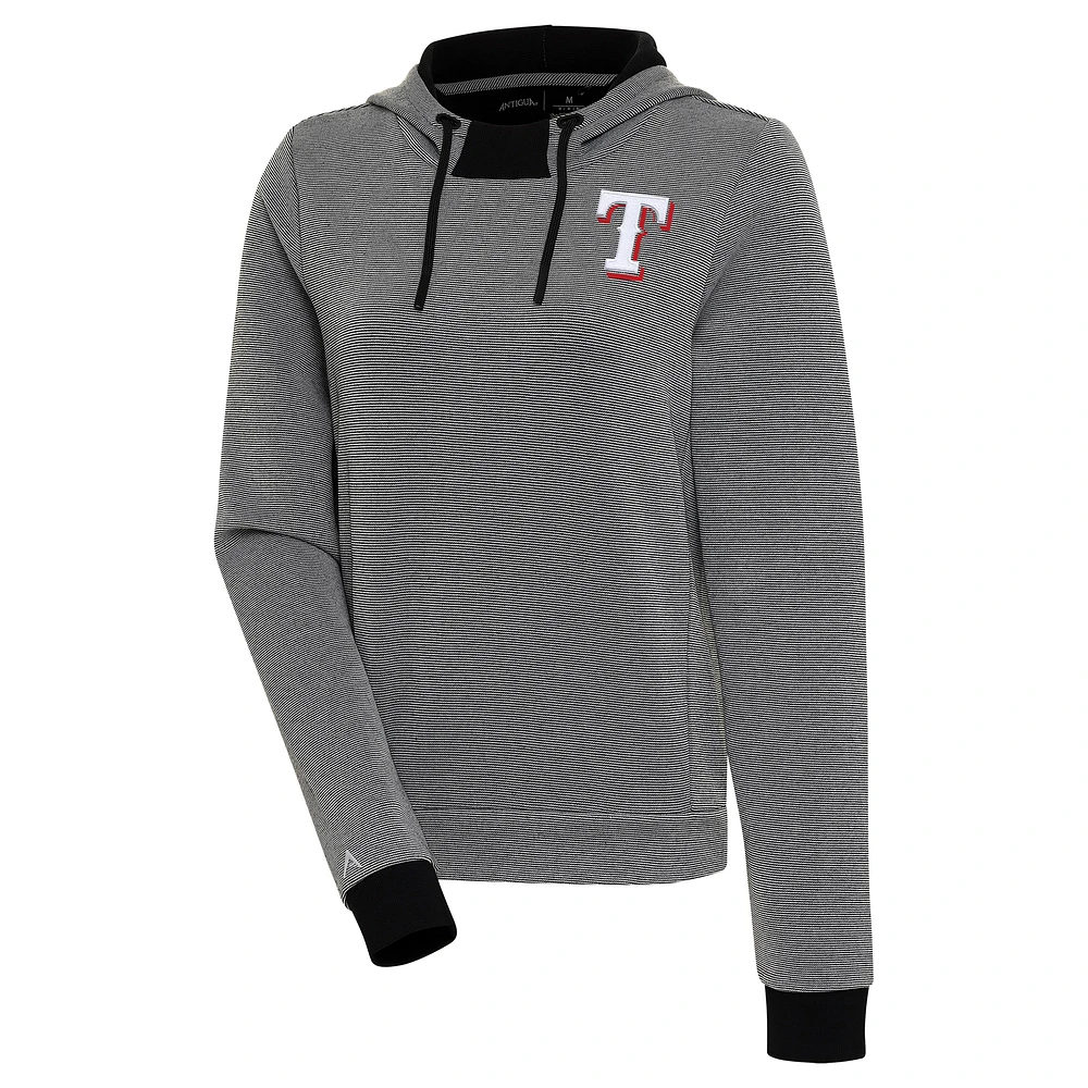 Women's Antigua Black/White Texas Rangers Axe Bunker Tri-Blend Pullover Hoodie