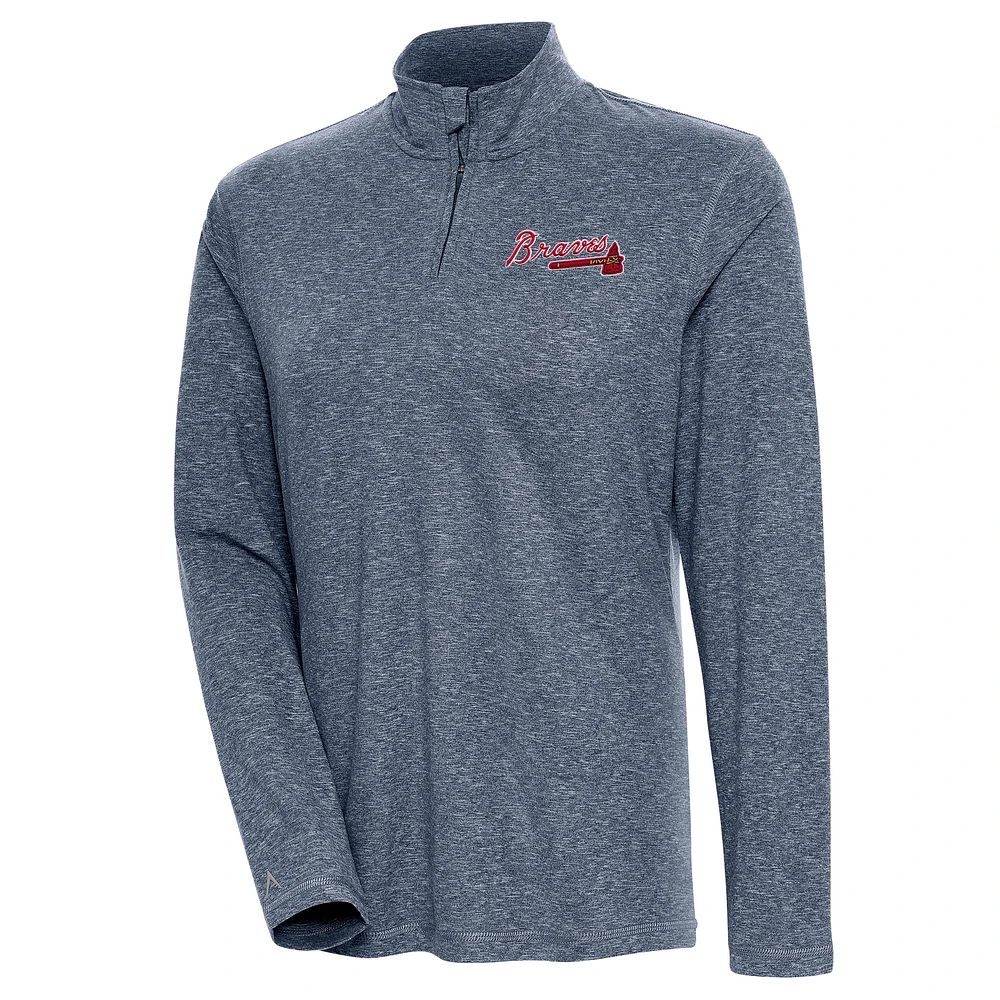 Women's Antigua Heather Navy Atlanta Braves Confront Quarter-Zip Pullover Top