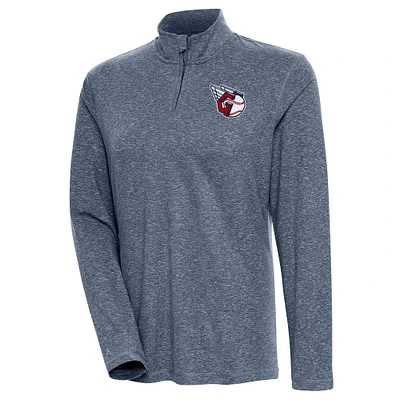 Women's Antigua Heather Navy Cleveland Guardians Confront Quarter-Zip Pullover Top