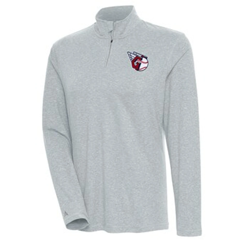 Women's Antigua Heather Gray Cleveland Guardians Confront Quarter-Zip Pullover Top