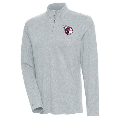 Women's Antigua Heather Gray Cleveland Guardians Confront Quarter-Zip Pullover Top