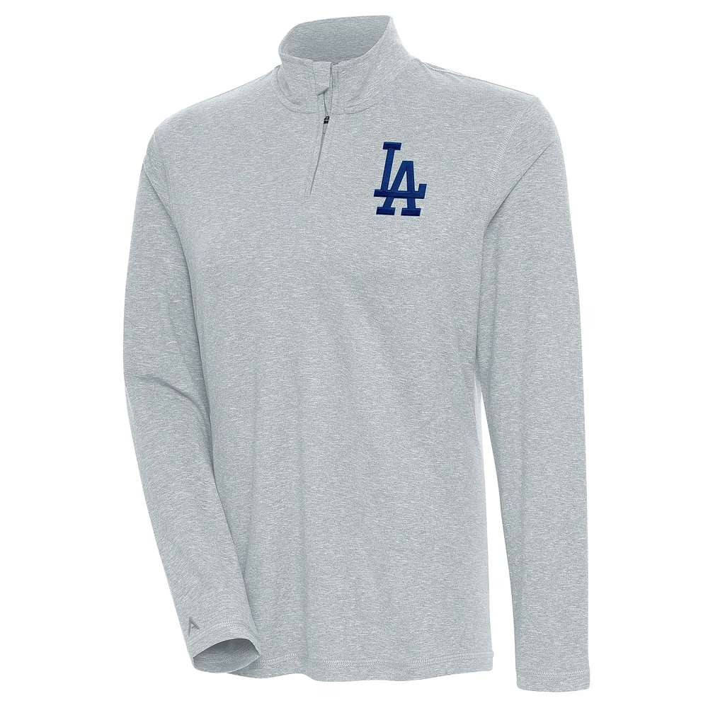 Women's Antigua Heather Gray Los Angeles Dodgers Confront Quarter-Zip Pullover Top