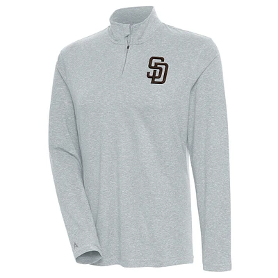 Women's Antigua Heather Gray San Diego Padres Confront Quarter-Zip Pullover Top