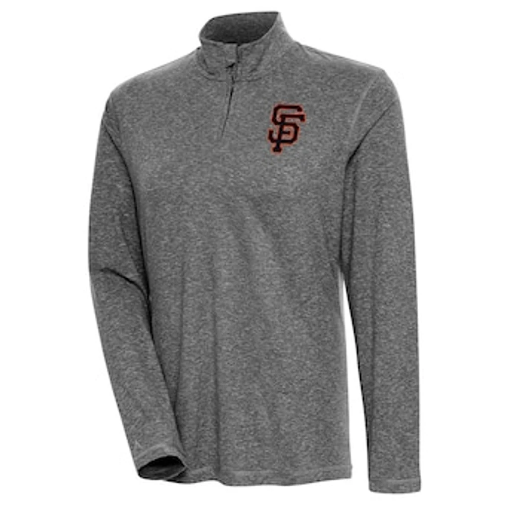 Women's Antigua Heather Black San Francisco Giants Confront Quarter-Zip Pullover Top