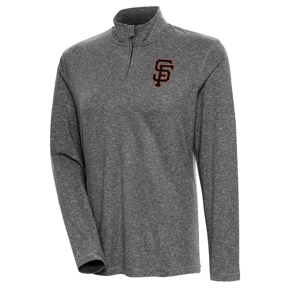 Women's Antigua Heather Black San Francisco Giants Confront Quarter-Zip Pullover Top