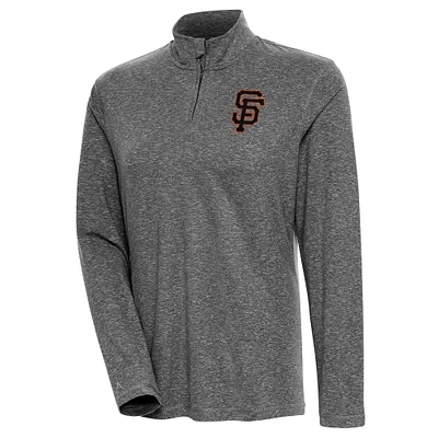 Women's Antigua Heather Black San Francisco Giants Confront Quarter-Zip Pullover Top