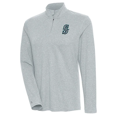 Women's Antigua Heather Gray Seattle Mariners Confront Quarter-Zip Pullover Top