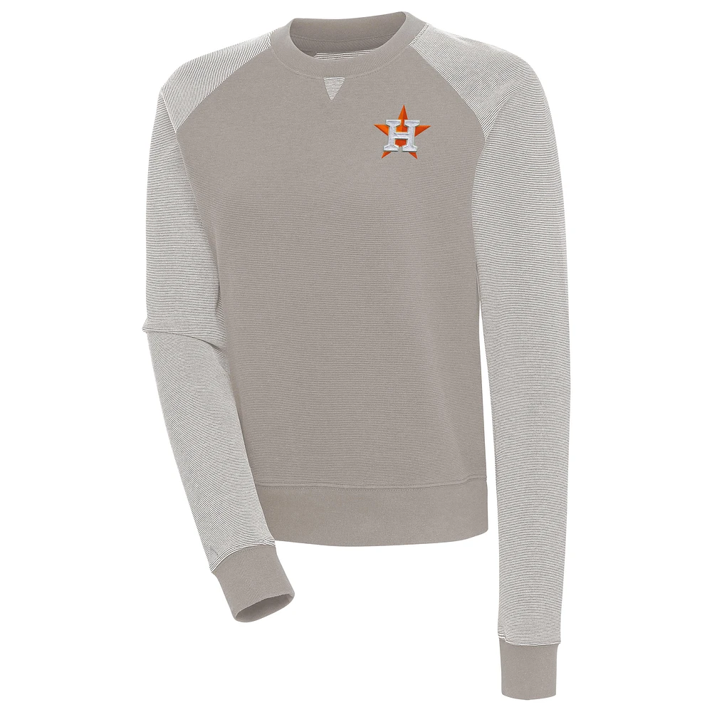 Women's Antigua Oatmeal/White Houston Astros Flier Bunker Tri-Blend Pullover Sweatshirt