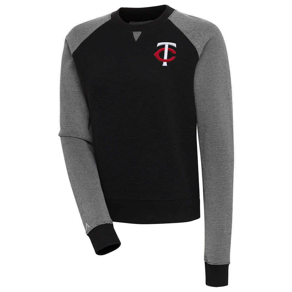 Women's Antigua Black/White Minnesota Twins Flier Bunker Tri-Blend Pullover Sweatshirt