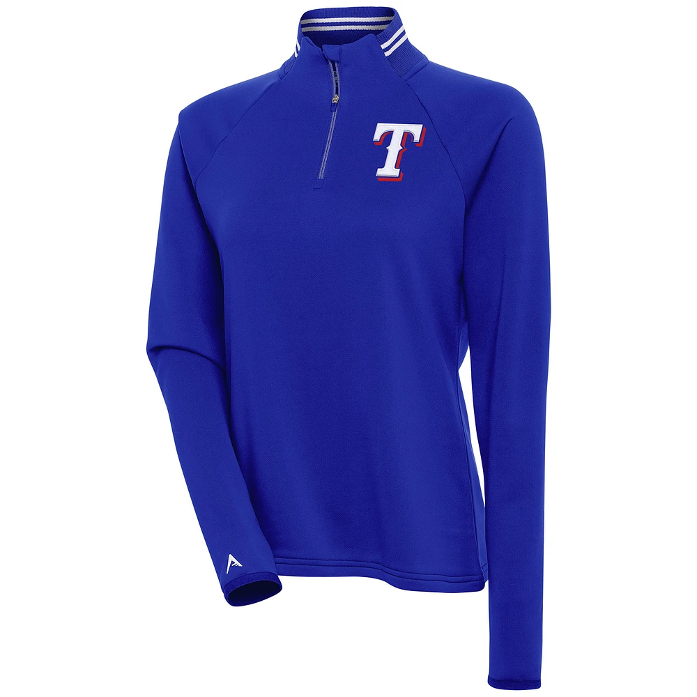 Women's Antigua Royal Texas Rangers Milo Raglan Quarter-Zip Pullover Top