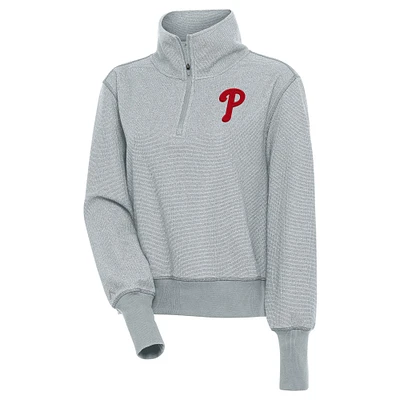 Women's Antigua Heather Gray Philadelphia Phillies Upgrade Half-Zip Pullover Top